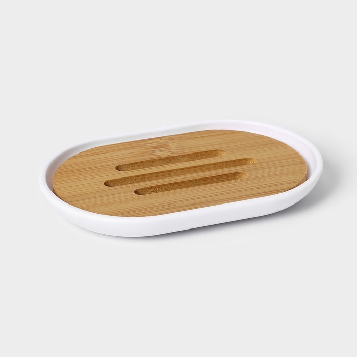 Набор аксессуаров для ванной комнаты SAVANNA &laquo;Вуди&raquo;, 6 предметов (мыльница, дозатор, 2 стакана, ёршик, ведро), цвет белый