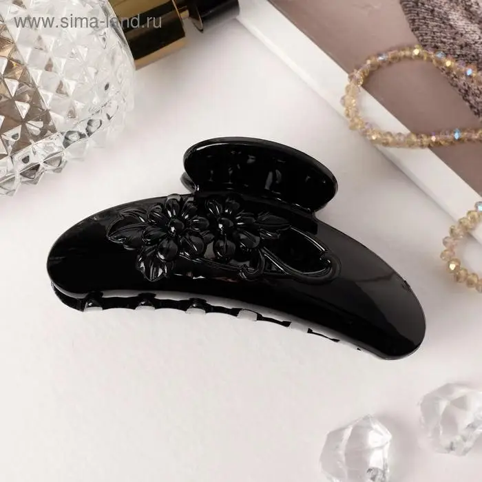 Крабик для волос &laquo;Глянец&raquo;, ранние ромашки, 9.5 см, чёрный