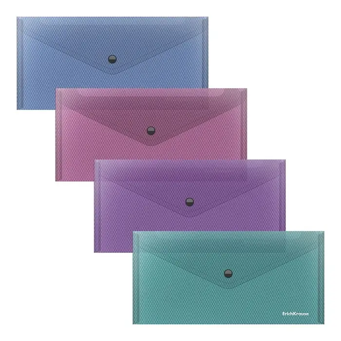 Папка-конверт на кнопке 255 х 130 мм (Travel) ErichKrause "Glossy Vivid", полупрозрачная, 180 мкм, синяя