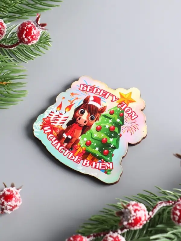 Магнит новогодний 2026 &laquo;Берегу дом и Счастье в нём&raquo;, размер магнита 6.5&times;7 см