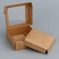 Коробка для бижутерии с PVC окном 8&times;8&times;3 см, крафт