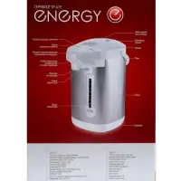 Термопот Energy TP-619, 750 Вт, 4 л, серебристо-белый
