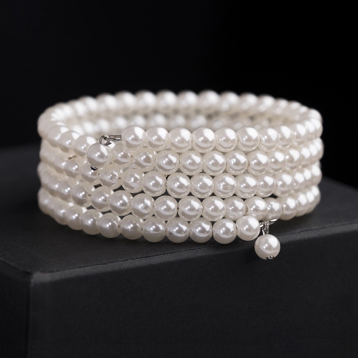 Браслет жемчуг &laquo;Невеста&raquo; бусины d=0,5, 4 ряда пружинкой, цвет молочный