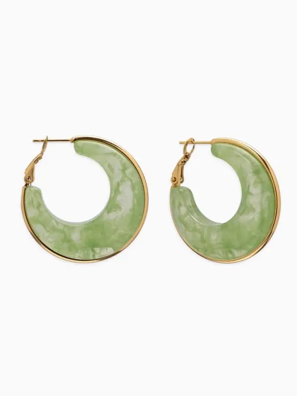 Серьги-кольца акрил "Тренд", цвет нефритовый в золоте