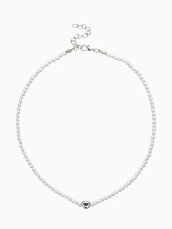 Чокер &laquo;Стразик&raquo; сердце и жемчужные бусины, белый в серебре, 36 см + 5 см доп, цепочка