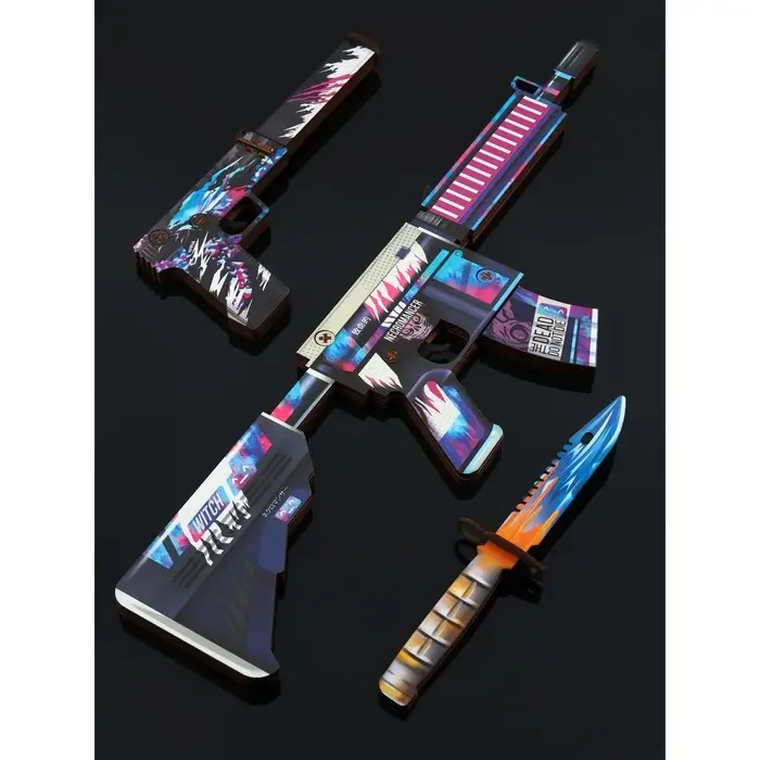 Набор сувенирное оружие &laquo;Некромантика&raquo;, автомат М4А4, пистолет с глушителем, нож-штык, 3 шт