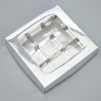 Коробка для конфет, кондитерская упаковка, 9 ячеек, &laquo;Серебристая&raquo;, 14.7 х 14.7 х 3.5 см