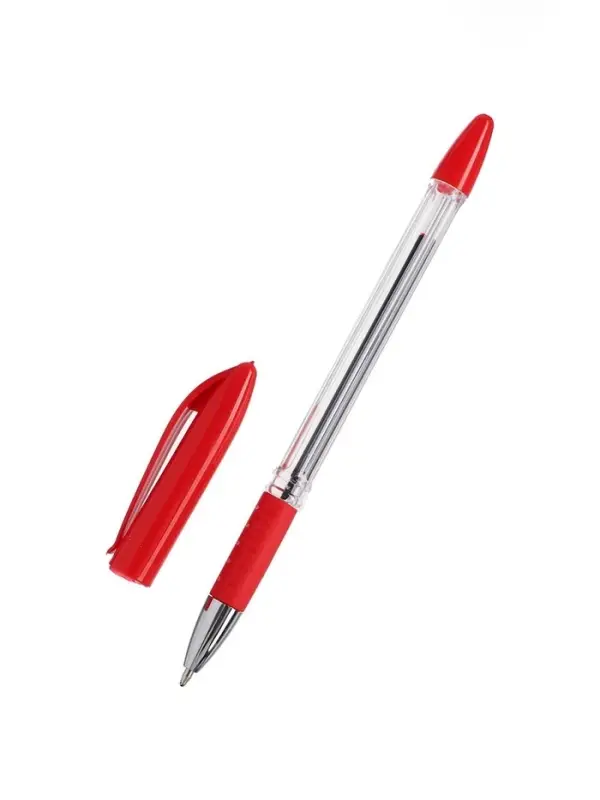 Ручка шариковая 0.5 мм, стержень красный, с резиновым держателем