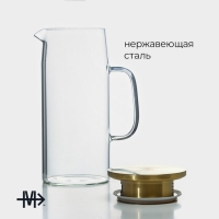 Кувшин для воды Magistro &laquo;Богема&raquo;, 1 л, 13&times;9&times;23 см, с металлической крышкой, стекло, прозрачный, золотой