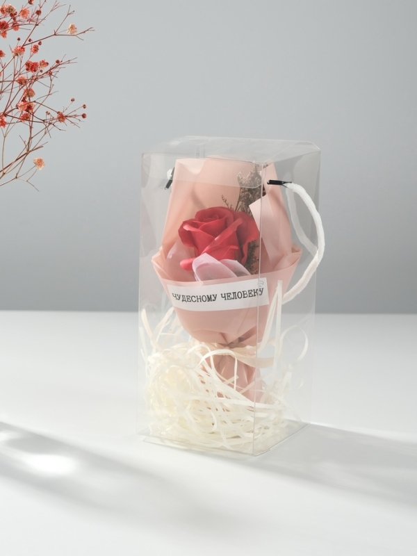 Букет из мыльных лепестков "Роза подарочная в коробке" красный  8,6х8,6х18,5 см