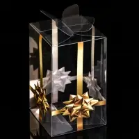 Складная прозрачная коробка из PVC, для упаковки подарков, &laquo;Золотой бантик&raquo;, 6&times;6&times;10 см