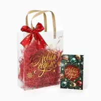 Подарочный пакет с наполнителем,лентой и гирляндой, 20 &times; 8 &times; 25 см