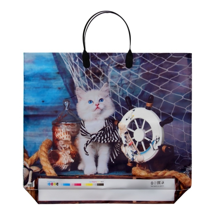 Пакет "Кот", полиэтиленовый с пластиковой ручкой, 38х34 см, 90 мкм