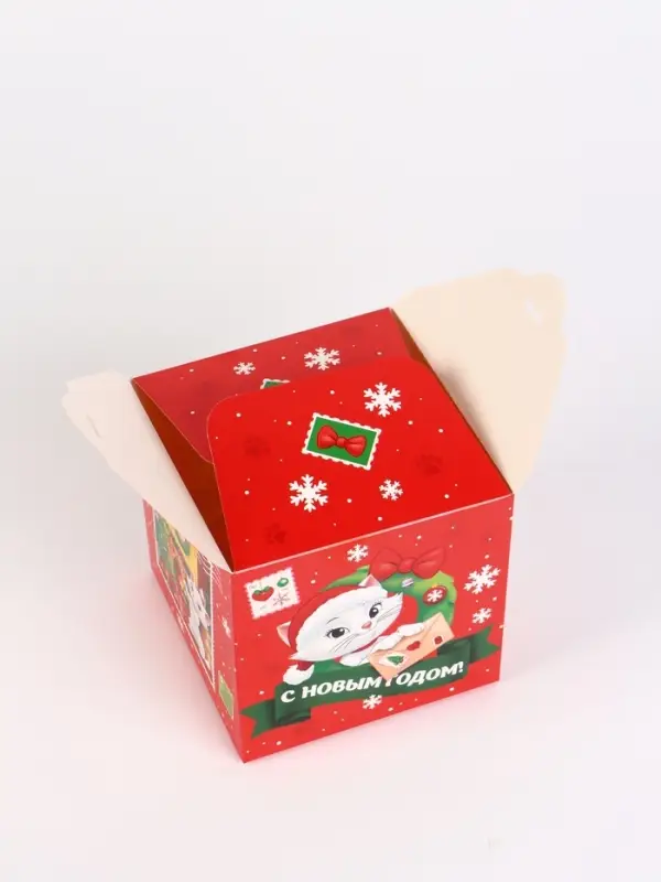 Коробка складная "Новогодняя почта", Кошка Мари , 12 х 12 х 12 см
