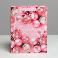 Пакет подарочный новогодний ламинированный &laquo;Розовые шарики&raquo;, MS 18 х 23 х 10 см