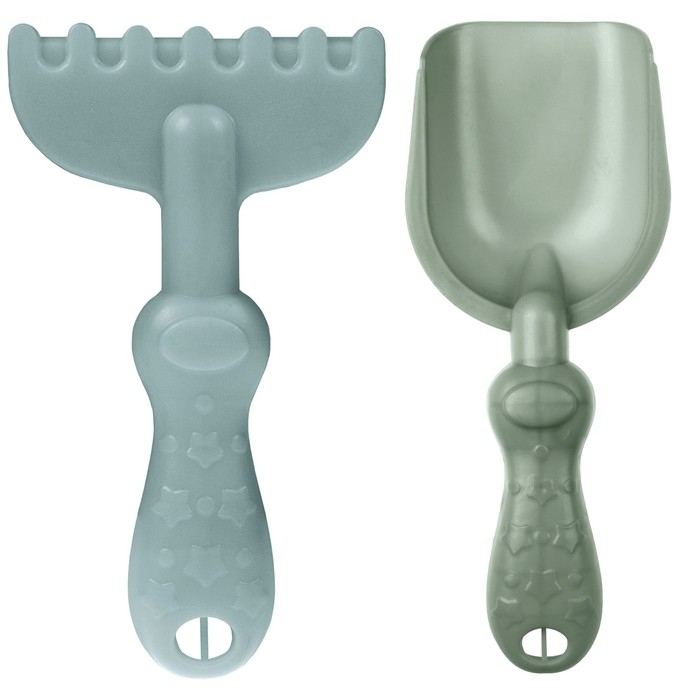 Песочный набор: ведро 1,2 л, лопатка, грабли, 4 формочки, лейка 0,2 л, бледно-зелёный