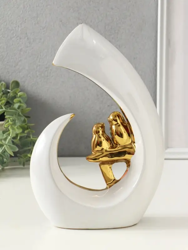 Сувенир керамика "Две птички. Абстракция" белый с золотом 8х20х29 см