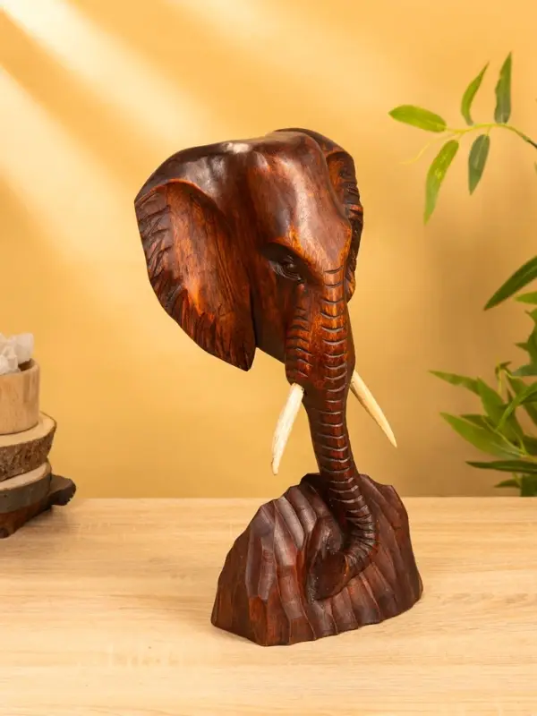 Сувенир "Голова слона" дерево Суар, 18х9х38 см, цв. тёмно-коричневый