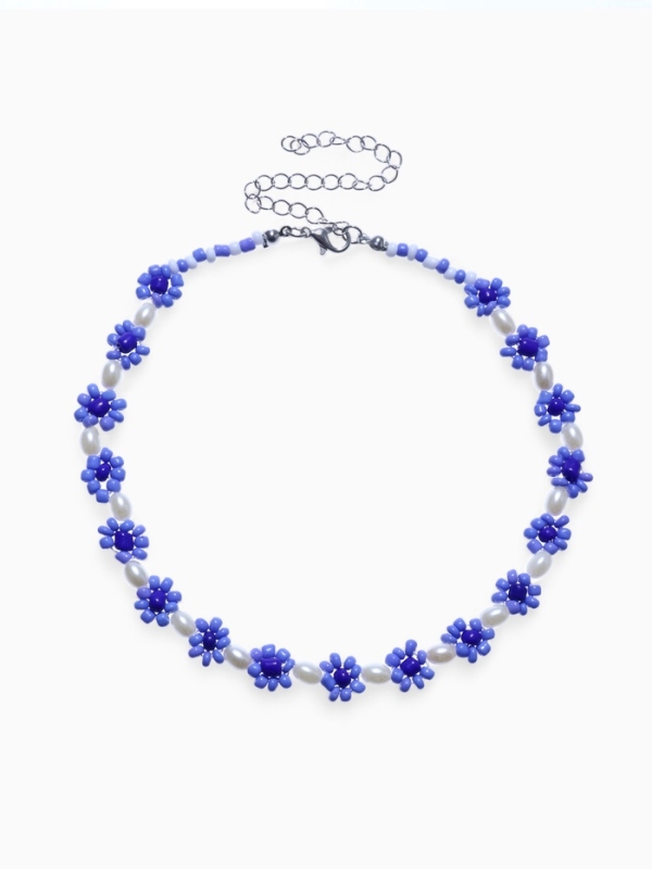 Колье &laquo;Бисер&raquo; незабудки, цвет сине-белый, 30 см