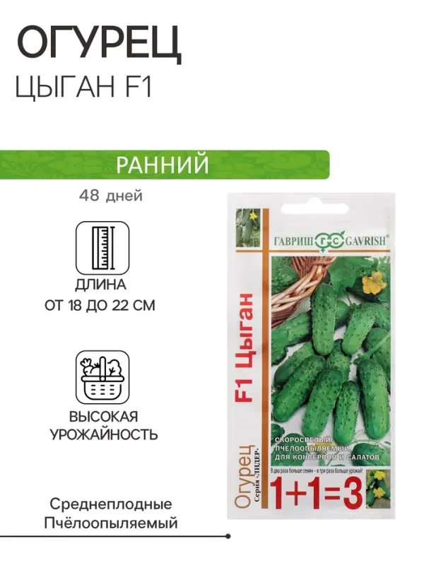 Семена Огурец "Цыган F1", серия 1+1, 20 шт