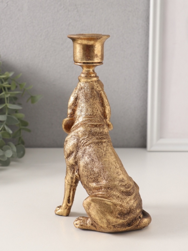 Подсвечник полистоун на 1 свечу "Бладхаунд" золото 11х8х19,5 см