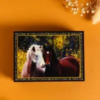 Шкатулка &laquo;Пара лошадей&raquo;, 10&times;14 см, лаковая миниатюра