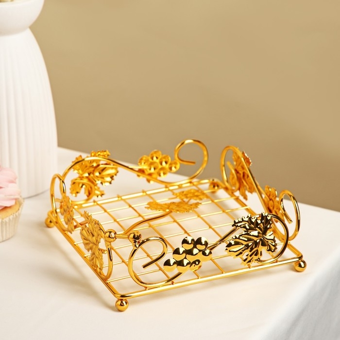 Подставка для салфеток декоративная &laquo;Виноград&raquo;, 19&times;7 см, золотистая