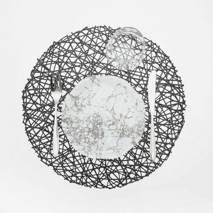 Салфетки сервировочные на стол Доляна &laquo;Паутинка&raquo;, d=38 см, 4 шт, чёрные