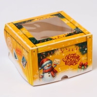 Новый год. Коробка для 4 капкейка с окном "Новогодняя почта", 16 х 16 х 10 см, упаковка