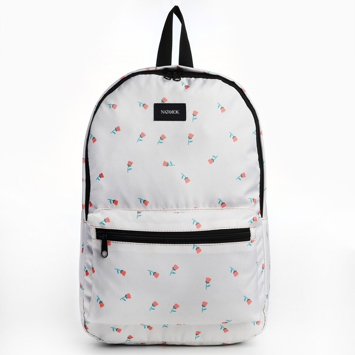 Рюкзак школьный текстильный &laquo;Цветы&raquo;, 42х14х28 см, цвет белый