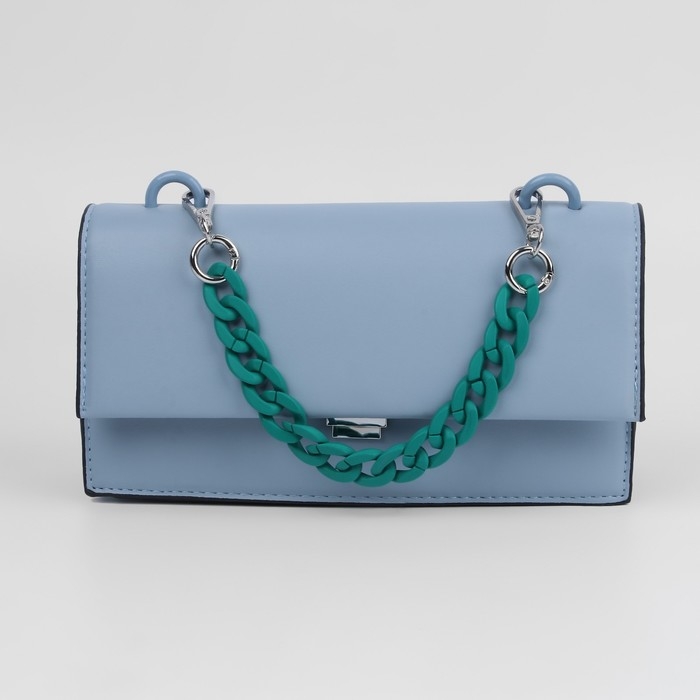 Цепочка для сумки, с карабинами, пластиковая, 23 &times; 17 мм, 30 см, цвет зелёный/серебряный