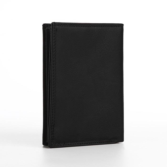 Портмоне мужское без застёжки, 3 в 1, отдел автодокументов, паспорта, карт, купюр, цвет чёрный