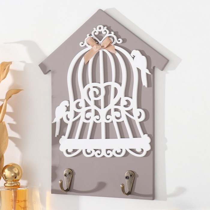 Крючки декоративные дерево "Два попугая и клетка" 20х0,5х26 см