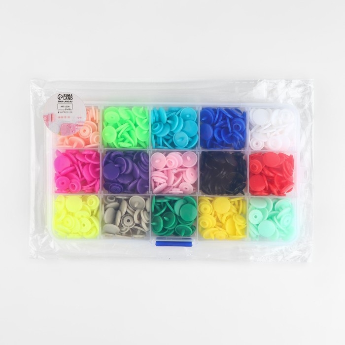 Кнопки пластиковые, d = 12 мм, 150 шт, в органайзере, цвет разноцветный