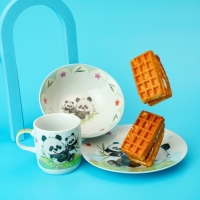 Набор детской посуды из керамики Доляна &laquo;Семья пандочек&raquo;, 3 предмета: кружка 230 мл, миска 400 мл, тарелка d=18 см