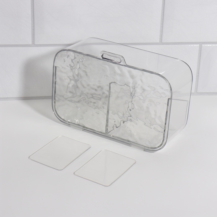 Органайзер для хранения, навесной, 2 секции, с клеевой основой, 10,5 &times; 17 &times; 6,5 см, цвет прозрачный