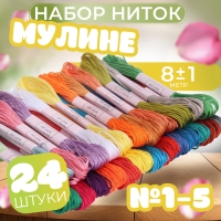 Набор ниток мулине, №1 - №5, 8 &plusmn; 1 м, 24 шт