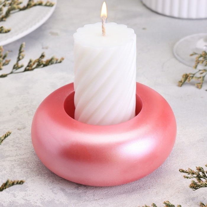 Подсвечник "Полноторие. Мрамор" из гипса большой, 11х5см,розовый