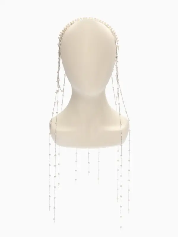 Украшение для волос &laquo;Паутина&raquo;, с бусинами, 55 см, белое в серебре