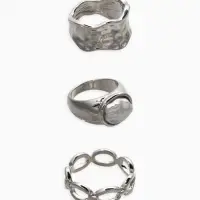 Набор колец 3 шт "Новый стиль" жемчуг,цепь, размер МИКС, цвет белый в серебре