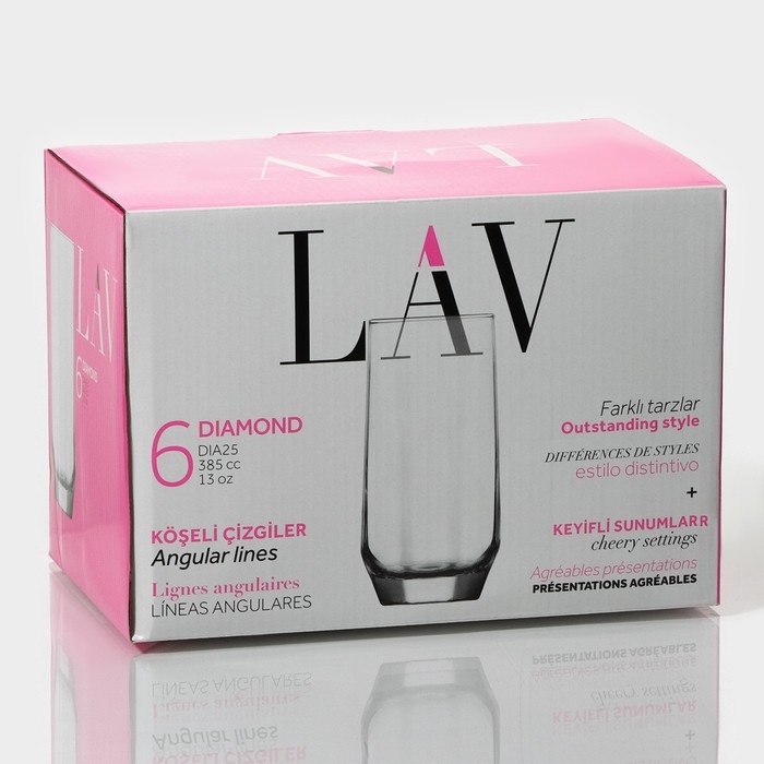 Набор стеклянных стаканов Lav &laquo;Алмаз&raquo;, 385 мл, 6,2&times;14,2 см, 6 шт