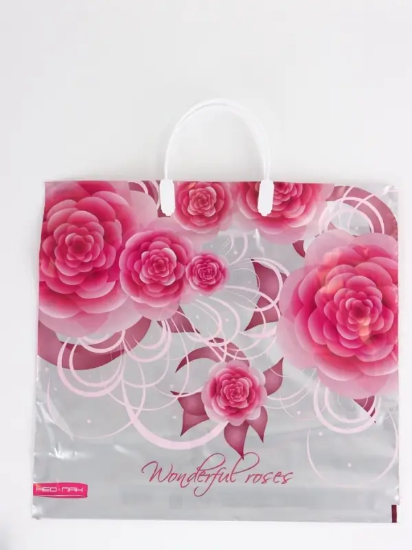 Пакет "Роза на серебре, полиэтиленовый, пластиковая ручка 37х35 см 90 мкм