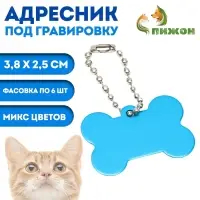Адресник под гравировку "Косточка", 3,8 х 2,5 см, фасовка 6 шт, микс