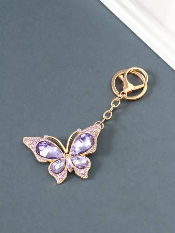 Брелок металл, стразы на карабине "Бабочка" прозрачный 4,7х6,4х0,8 см