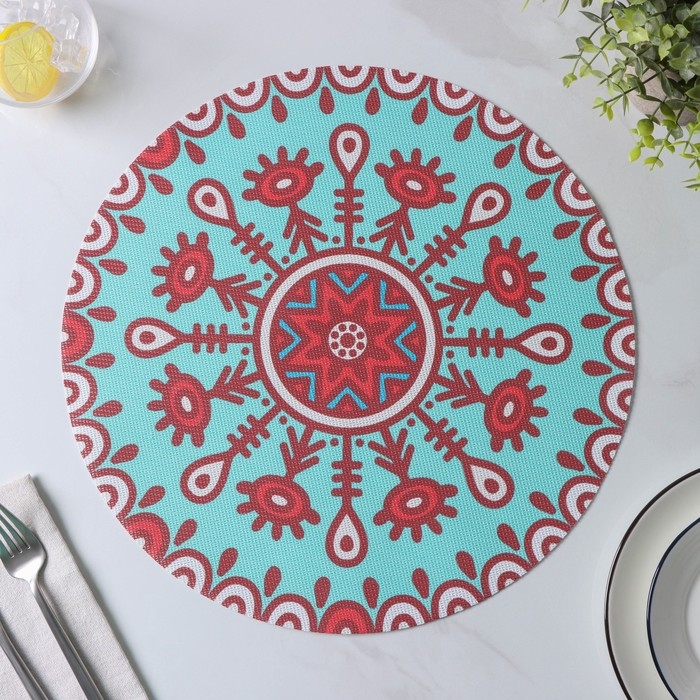 Салфетки сервировочные на стол Доляна &laquo;Колли&raquo;, 4 шт, d=38 см, цвет бирюзовый