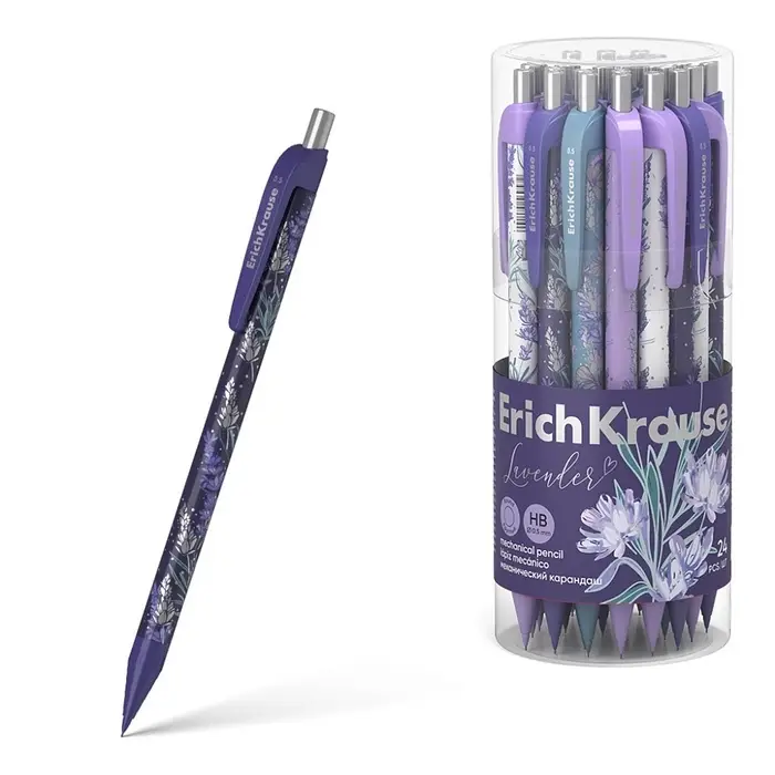Механический карандаш ErichKrause &laquo;Lavender&raquo;, НВ, 0.5 мм, матовый корпус Soft-Touch, фольгированные элементы, в тубусе, МИКС