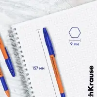 Ручка шариковая ErichKrause R-301 Orange Stick & Grip, узел 0.7 мм, чернила синие, резиновый держатель, длина линии письма 2000 метров