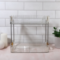 Органайзер для хранения, с ручками, 2 секции, 31 &times; 20 &times; 29 см, цвет прозрачный/золотой