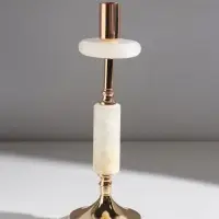 Подсвечник металл, камень на 1 свечу "Рим" золото 10,5х10,5х31 см