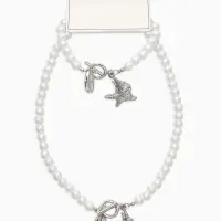 Набор 2 пред-та: бусы.браслет "Жемчуг", ракушка, цвет белый в серебре L=18/42см №8